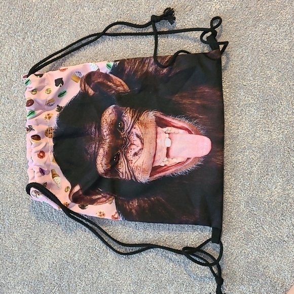 TRÏBE Monkey face drawstring backpack Pink NWT - Picture 1 of 6
